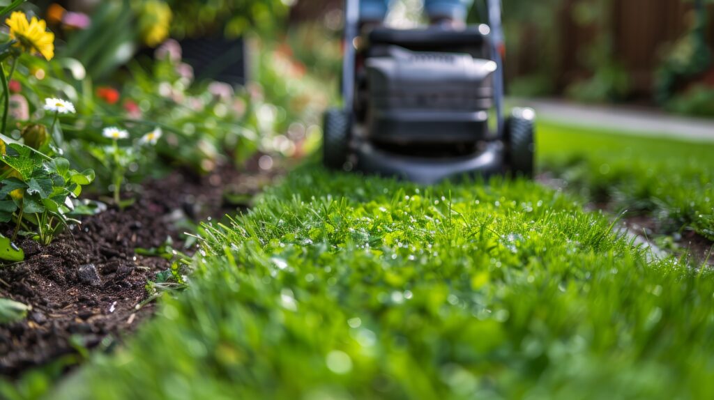 vecteezy lawn mower on lush green field 47023459